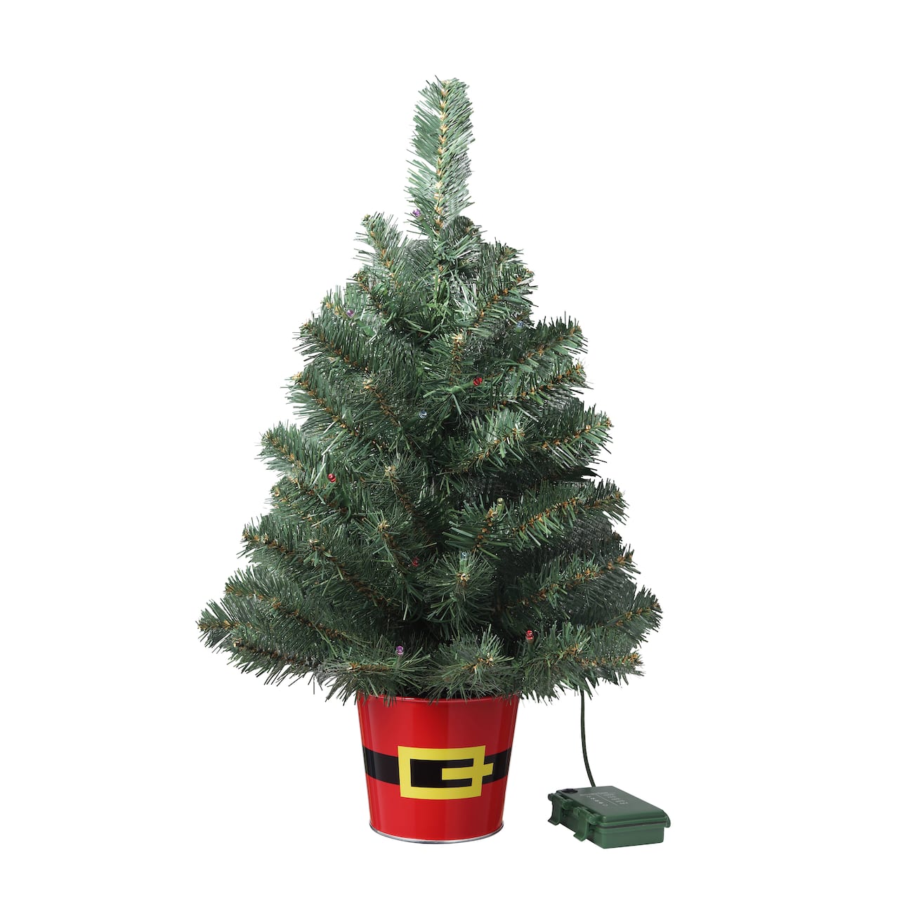 20" Pre-Lit Night Night™ Classic Pine Artificial Tabletop Christmas Tree in Santa Belt Base, Multicolor LED Lights